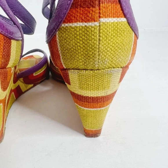 SOLD Prada RARE Vintage y2k Green and Purple Mod Print Wedges Women's Size 6 - Picture 11 of 12